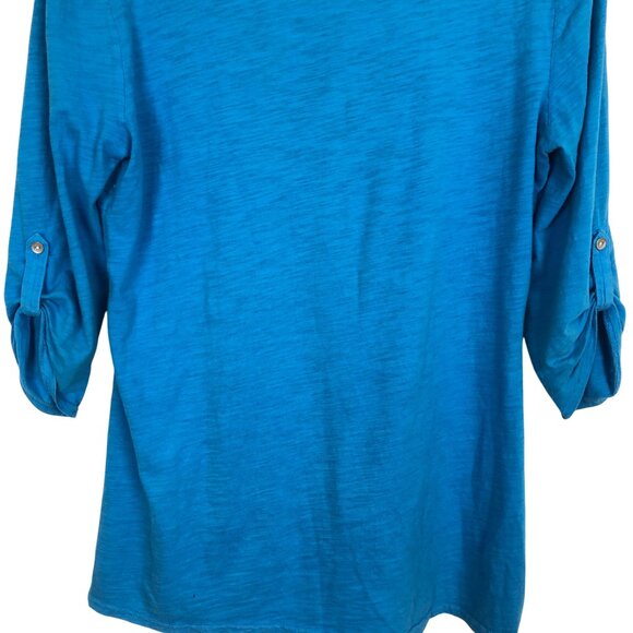 Reba Blue Crochet Lace Tunic Top Women’s Small V-Neck 3/4 Sleeve Boho - Picture 9 of 11